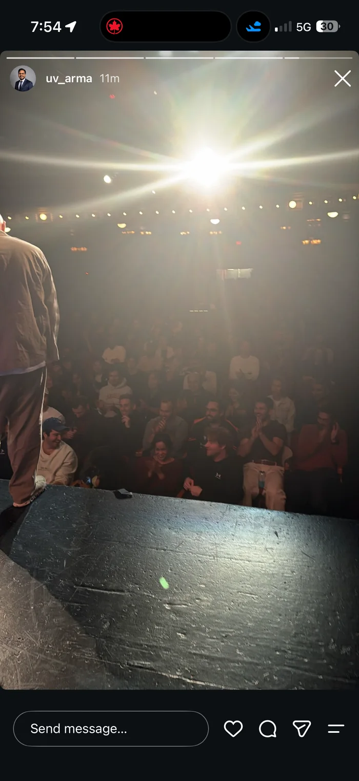 Utkarsh’s Instagram story showing the view from the stage towards the audience at Tech Roast Show.