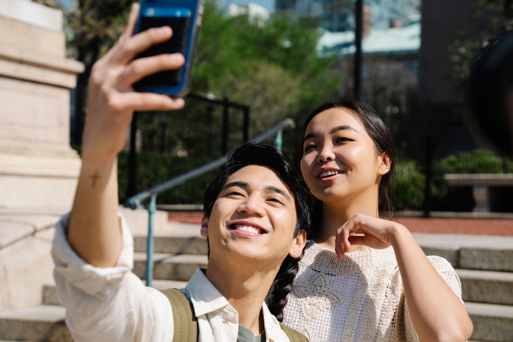A creator capturing content on location
