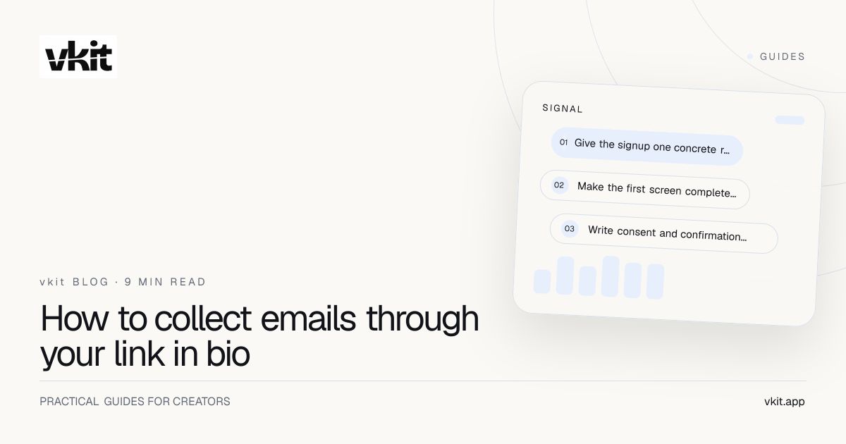 vkit guide showing a social profile visitor completing a clear mobile email signup form