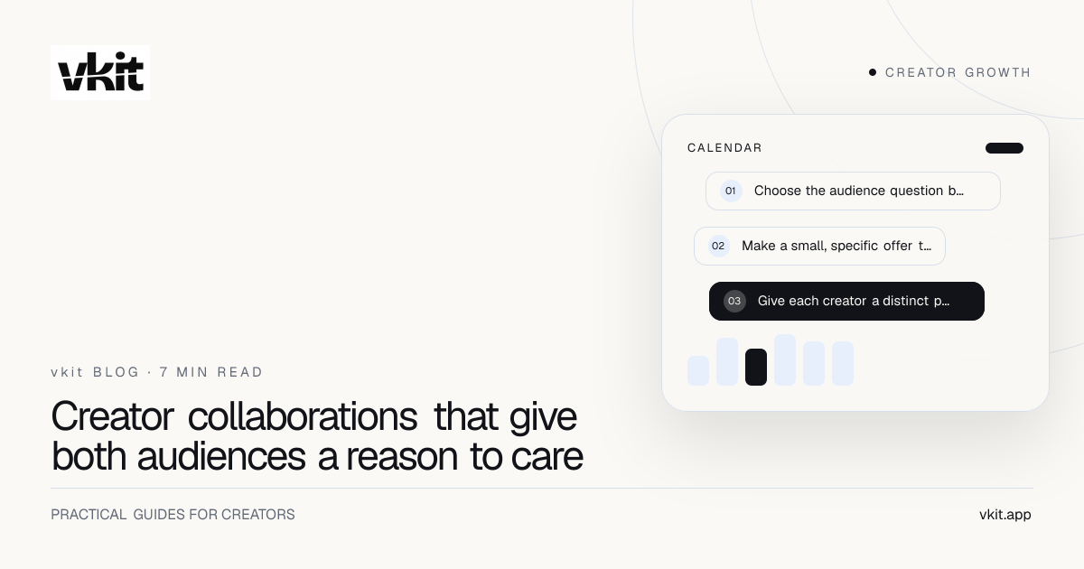 Blue vkit editorial cover with the headline: Creator collaborations that give both audiences a reason to care