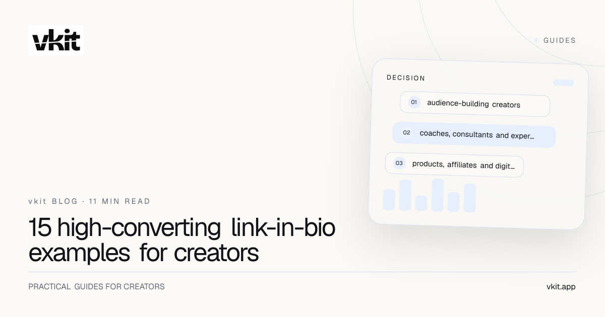 vkit research guide showing several focused high-converting link-in-bio page layouts