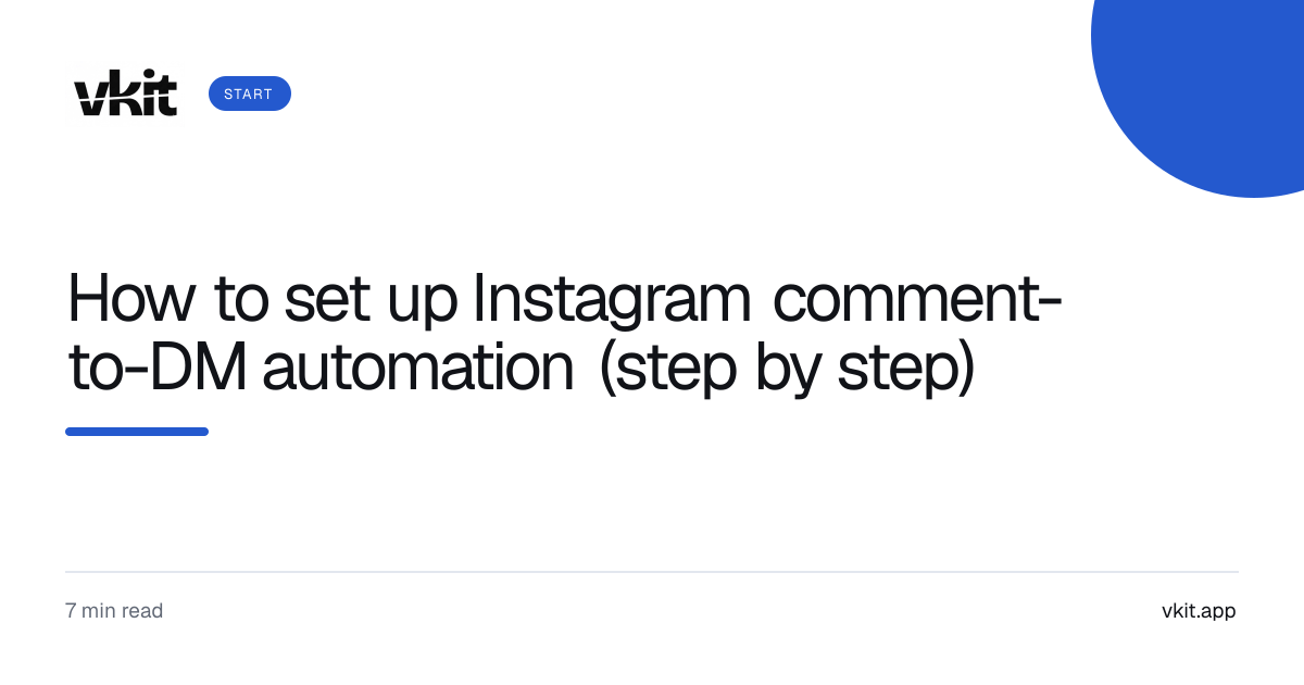 VKit cover card reading “How to set up Instagram comment-to-DM automation (step by step)”
