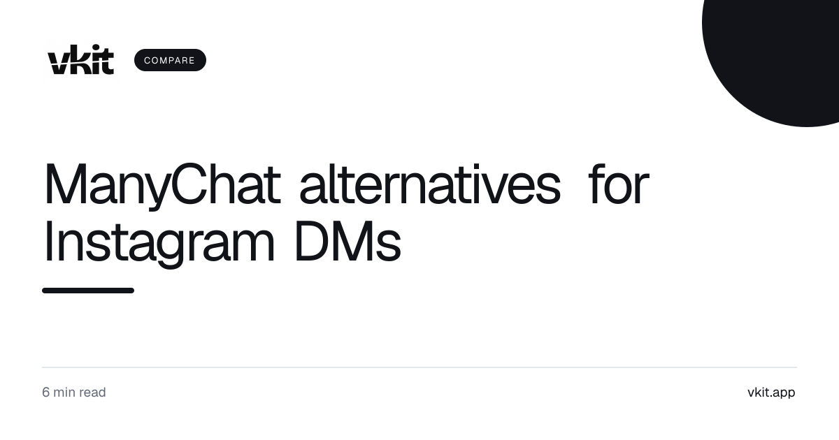 VKit cover card reading “ManyChat alternatives for Instagram DMs”