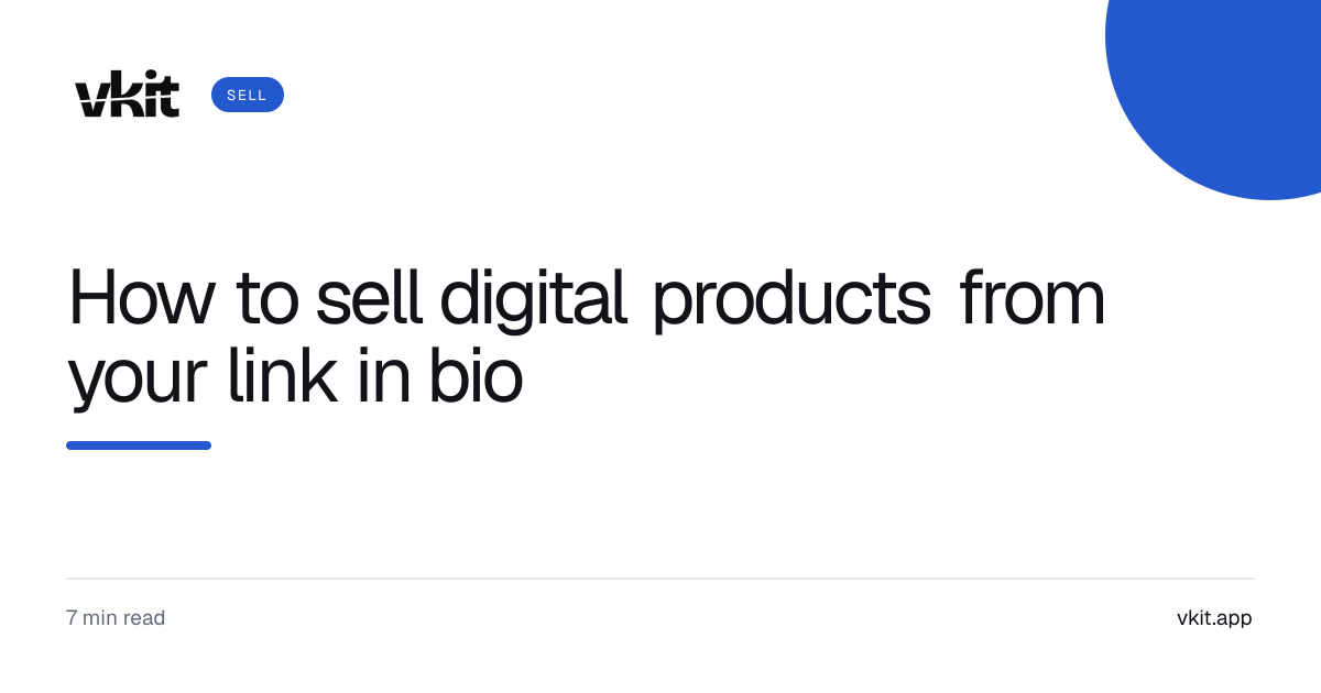 VKit cover card reading “How to sell digital products from your link in bio”