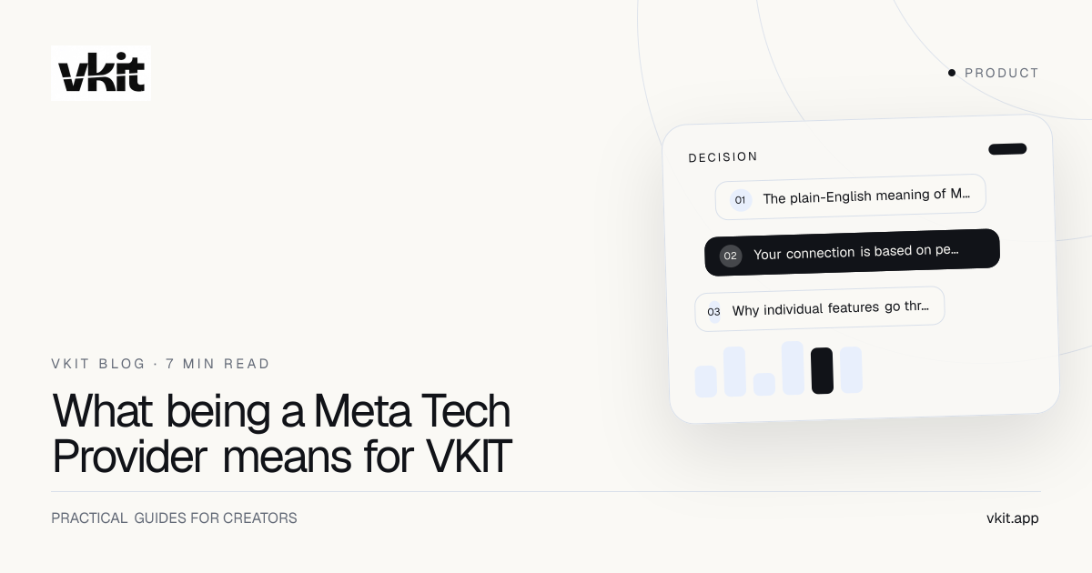 VKit product article cover with a cobalt panel, technical linework and the Meta Tech Provider headline
