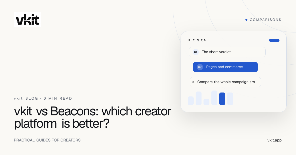 vkit versus Beacons comparison for creator publishing Auto DM store links and pricing