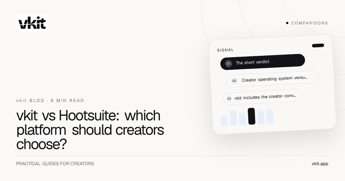 vkit versus Hootsuite comparison for creator workflow enterprise features and monthly price