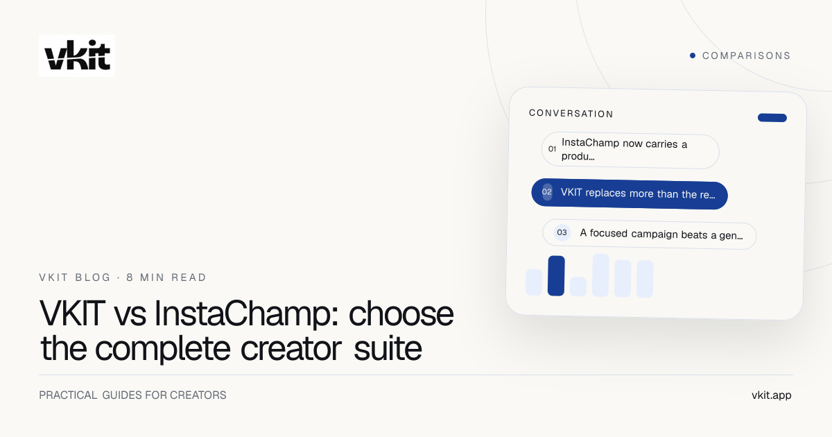 VKIT and InstaChamp comparison cover with an Instagram comment, message and publishing calendar