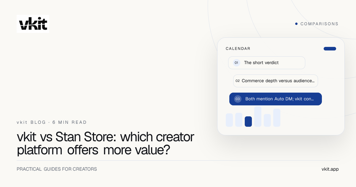 vkit versus Stan Store comparison for creator Auto DM publishing storefront and price
