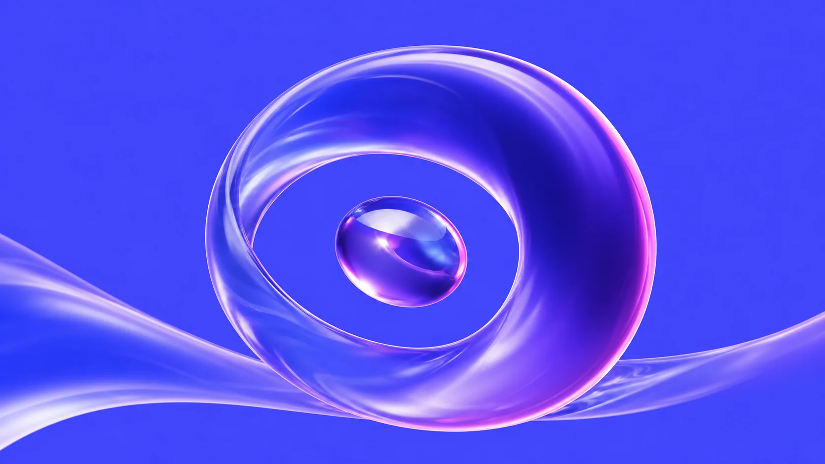 A transparent glass loop and sphere on a vivid violet background, representing a repeatable customer growth loop